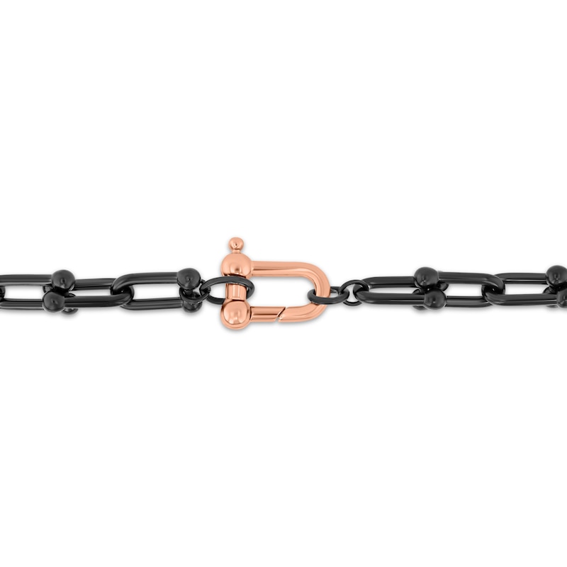 Main Image 3 of Men's Rivet Link Necklace Black & Rose Ion-Plated Hollow Stainless Steel 20.5"