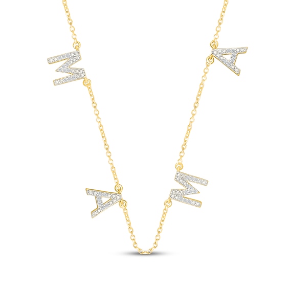 Diamond "Mama" Station Necklace 1/15 ct tw 24K Yellow Gold-Plated Sterling Silver 18"