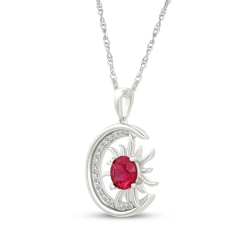 Main Image 2 of Lab-Created Ruby & White Lab-Created Sapphire Crescent Moon & Sun Necklace Sterling Silver 18"
