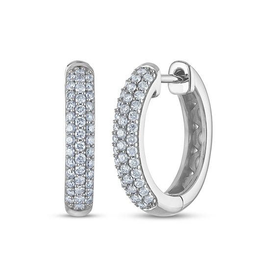 KAY Lab-Grown Diamonds Pavé Three-Row Hoop Earrings 1/2 ct tw 10K White Gold