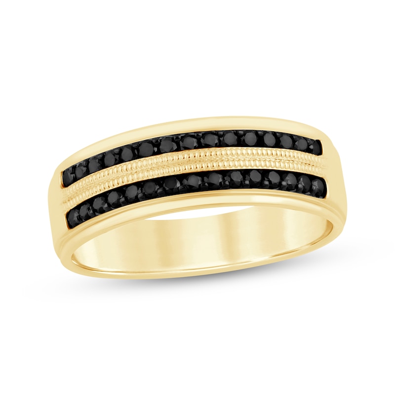 Main Image 1 of Adore Men's Black Diamond Two-Row Wedding Band 1/2 ct tw 10K Yellow Gold