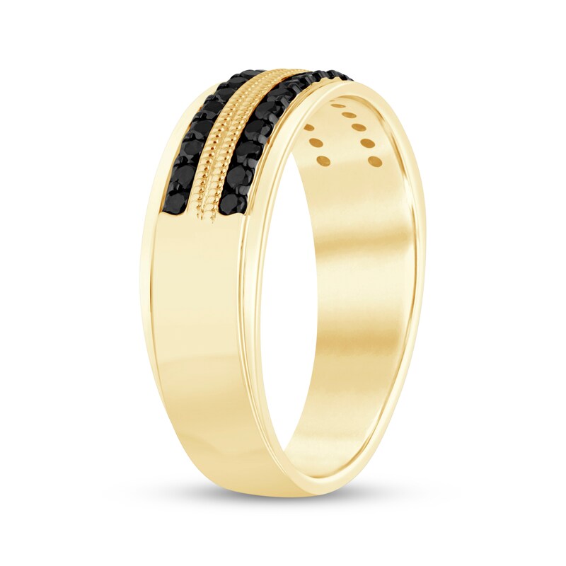 Main Image 2 of Adore Men's Black Diamond Two-Row Wedding Band 1/2 ct tw 10K Yellow Gold