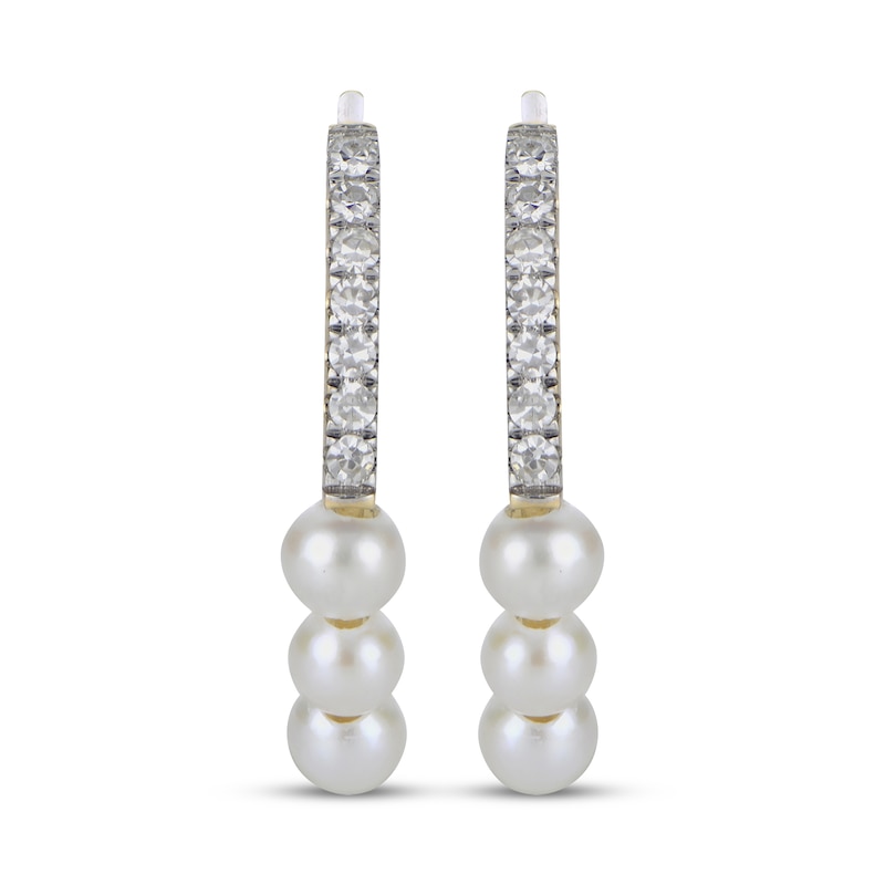 Main Image 2 of Cultured Pearl & Diamond J-Hoop Earrings 1/10 ct tw 10K Yellow Gold