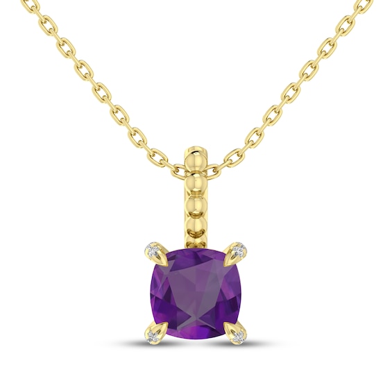 Cushion-Cut Amethyst & Diamond Accent Necklace 10K Yellow Gold 18"