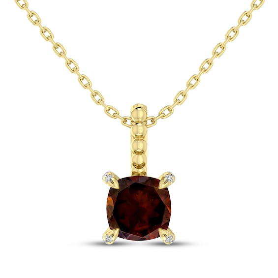 Cushion-Cut Garnet & Diamond Accent Necklace 10K Yellow Gold 18"