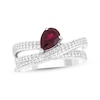 Thumbnail Image 1 of Pear-Shaped Lab-Created Ruby & White Lab-Created Sapphire Crossover Ring Sterling Silver