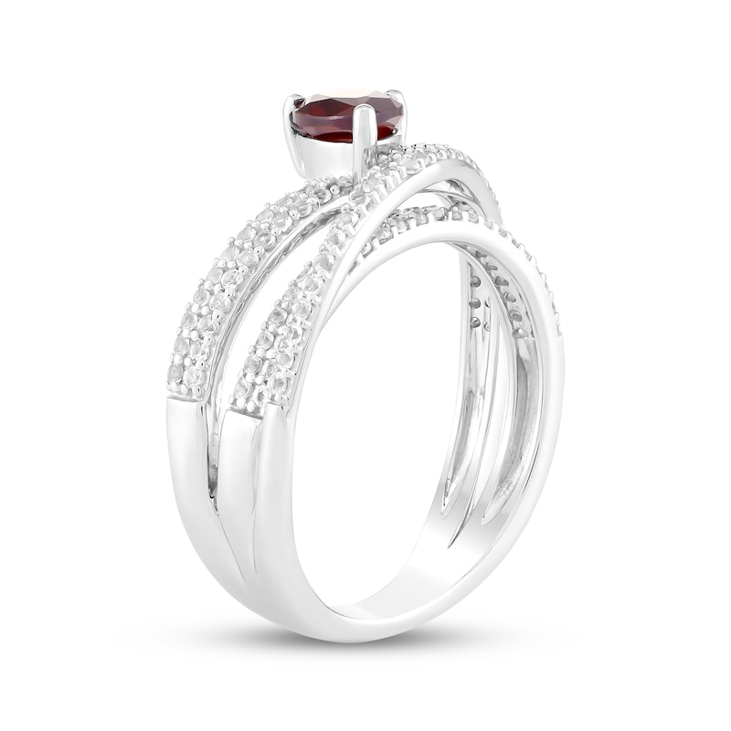 Main Image 2 of Pear-Shaped Lab-Created Ruby & White Lab-Created Sapphire Crossover Ring Sterling Silver