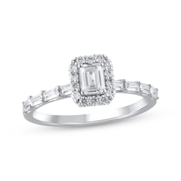 Now + Forever Emerald-Cut Lab-Grown Diamond Halo Engagement Ring 1 ct tw 10K White Gold