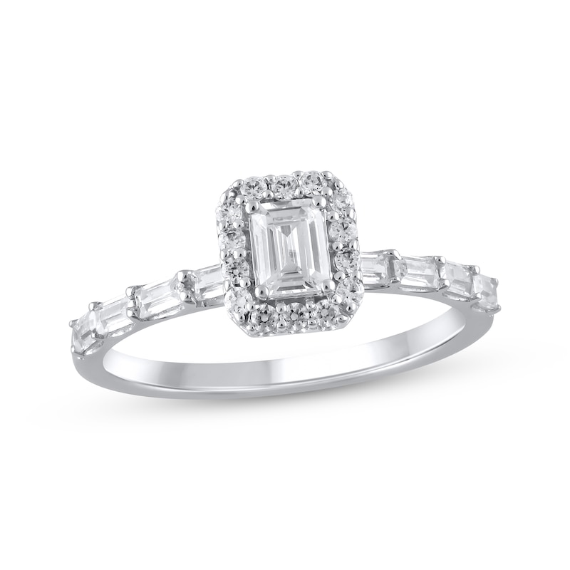 Main Image 1 of Now + Forever Emerald-Cut Lab-Grown Diamond Halo Engagement Ring 3/4 ct tw 10K White Gold