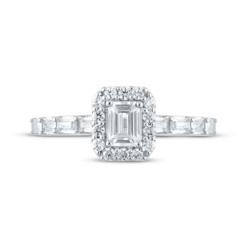Main Image 3 of Now + Forever Emerald-Cut Lab-Grown Diamond Halo Engagement Ring 3/4 ct tw 10K White Gold