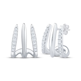 Diamond Three-Row J-Hoop Earrings 1/3 ct tw Sterling Silver