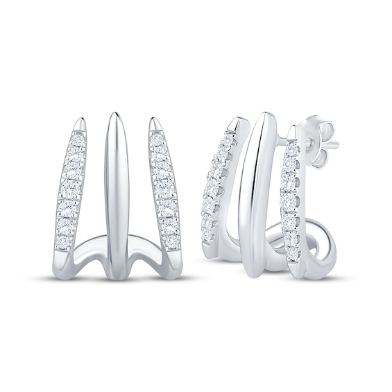 Diamond Three-Row J-Hoop Earrings 1/3 ct tw Sterling Silver