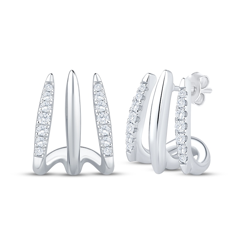 Main Image 1 of Diamond Three-Row J-Hoop Earrings 1/3 ct tw Sterling Silver