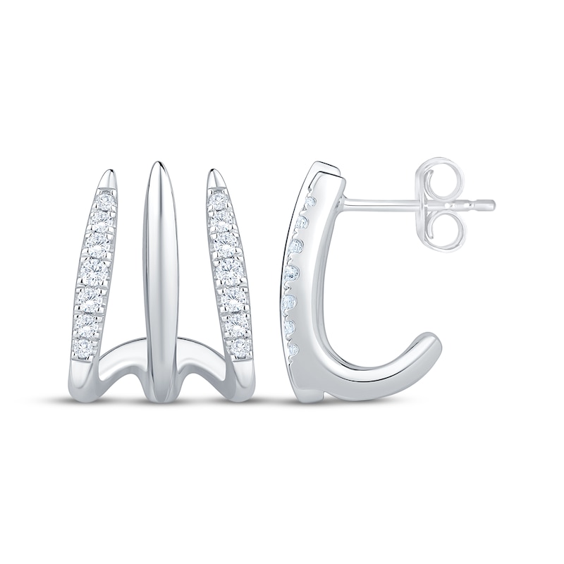 Main Image 3 of Diamond Three-Row J-Hoop Earrings 1/3 ct tw Sterling Silver