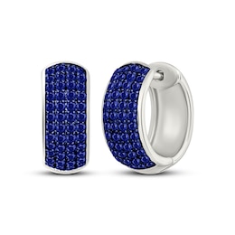 Men's Blue Lab-Created Sapphire Huggie Hoop Earrings Sterling Silver