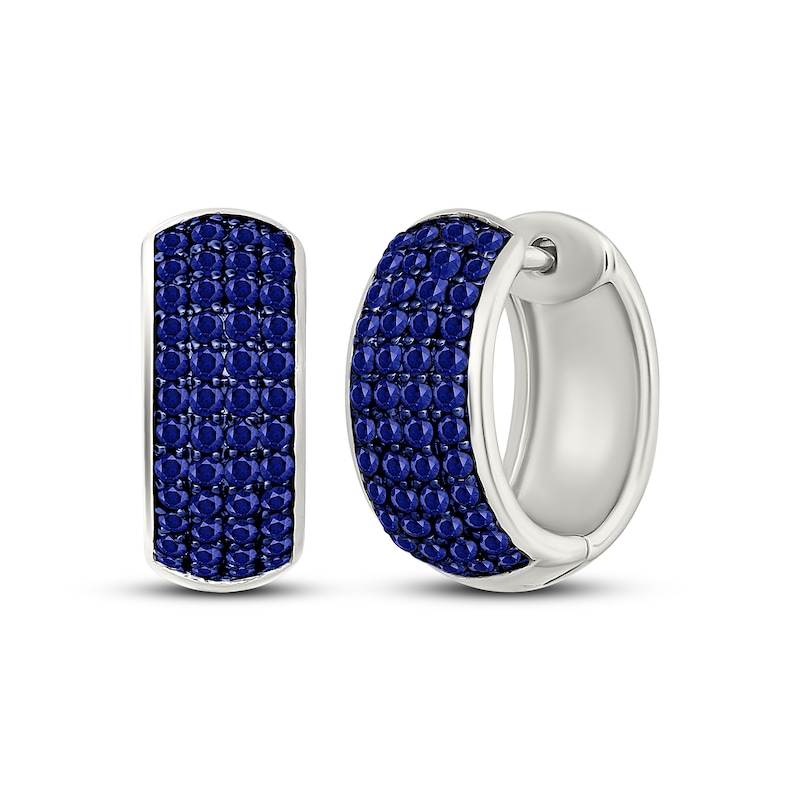 Main Image 1 of Men's Blue Lab-Created Sapphire Huggie Hoop Earrings Sterling Silver