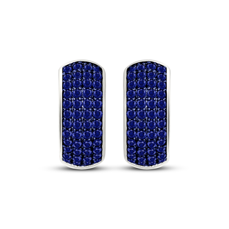 Main Image 2 of Men's Blue Lab-Created Sapphire Huggie Hoop Earrings Sterling Silver