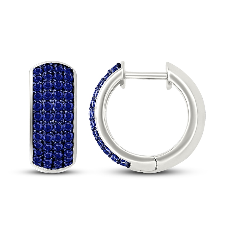Main Image 3 of Men's Blue Lab-Created Sapphire Huggie Hoop Earrings Sterling Silver