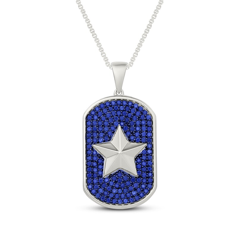Main Image 1 of Men's Blue Lab-Created Sapphire Dog Tag Star Necklace Sterling Silver 22"