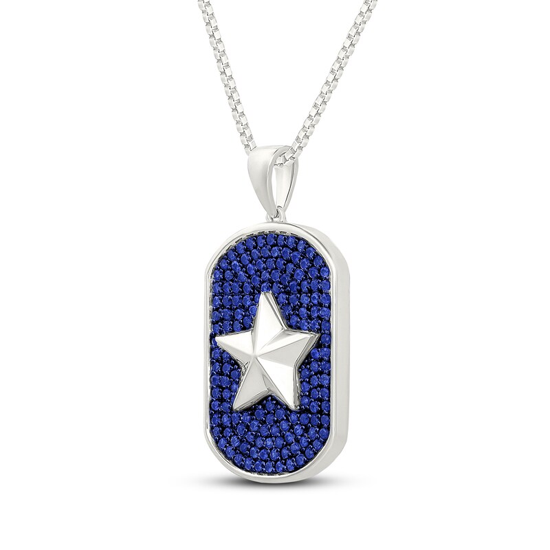 Main Image 2 of Men's Blue Lab-Created Sapphire Dog Tag Star Necklace Sterling Silver 22"