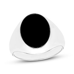 Men's Oval-Cut Black Onyx Signet Ring Sterling Silver