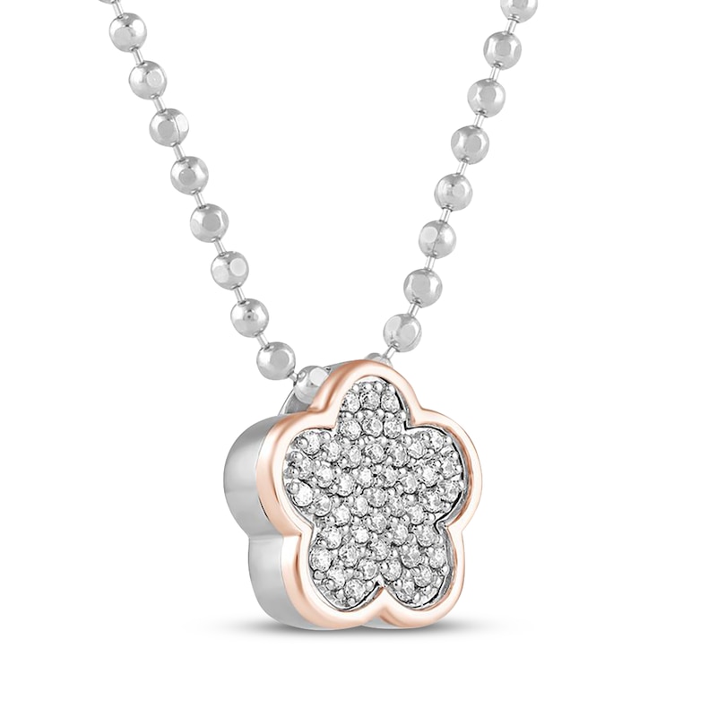 Main Image 2 of Barbie Malibu Diamond Flower Necklace 1/6 ct tw Sterling Silver & 10K Rose Gold 18"