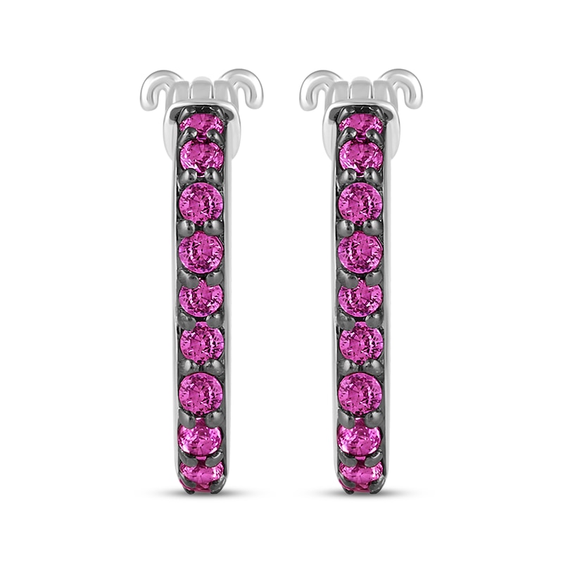 Main Image 2 of Barbie Malibu Pink Lab-Created Sapphire Flower Hoop Earrings Sterling Silver