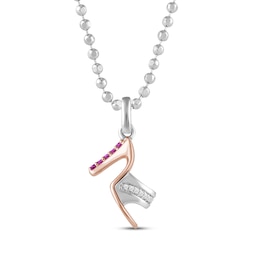 Barbie Pink Lab-Created Sapphire & Diamond Accent High Heel Necklace Sterling Silver & 10K Rose Gold 18"
