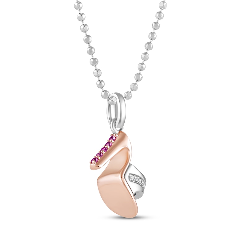 Main Image 2 of Barbie Pink Lab-Created Sapphire & Diamond Accent High Heel Necklace Sterling Silver & 10K Rose Gold 18"