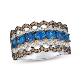 Le Vian Blue Sapphire Scalloped Ring 7/8 ct tw Diamonds 14K Vanilla Gold
