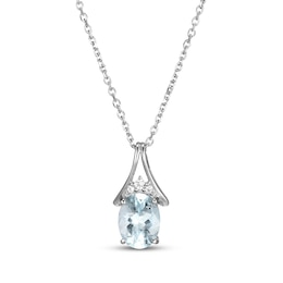 Oval-Cut Aquamarine & White Lab-Created Sapphire Necklace Sterling Silver 18"