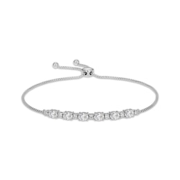 Oval & Round-Cut White Lab-Created Sapphire Bolo Bracelet Sterling Silver 9"