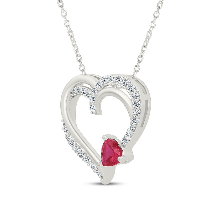 Main Image 2 of Heart-Shaped Lab-Created Ruby & White Lab-Created Sapphire Necklace Sterling Silver 18"