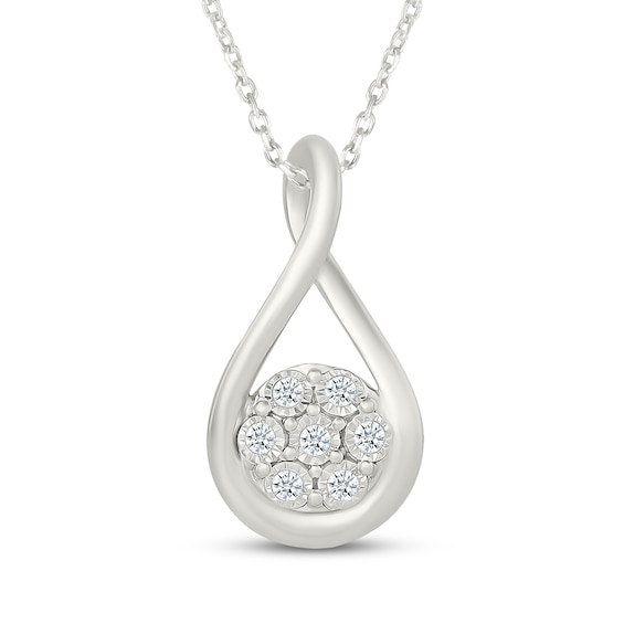 Multi-Diamond Teardrop Necklace 1/10 ct tw Sterling Silver 18"