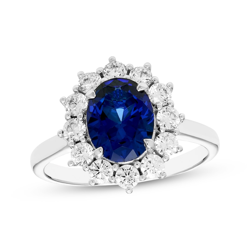 Main Image 1 of KAY Lab-Grown Diamonds Oval-Cut Blue Lab-Created Sapphire Halo Ring 3/4 ct tw 10K White Gold