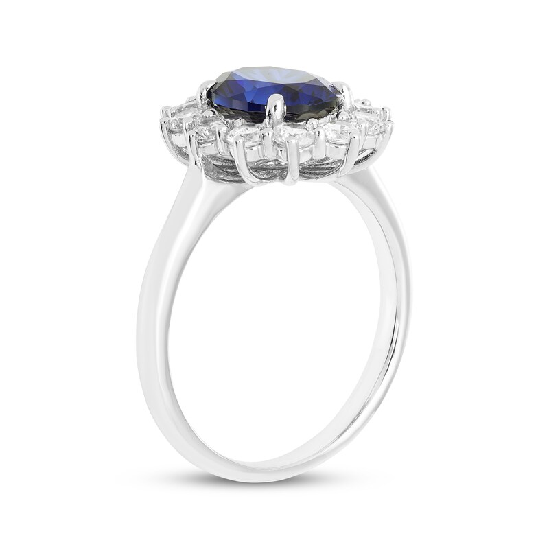 Main Image 2 of KAY Lab-Grown Diamonds Oval-Cut Blue Lab-Created Sapphire Halo Ring 3/4 ct tw 10K White Gold