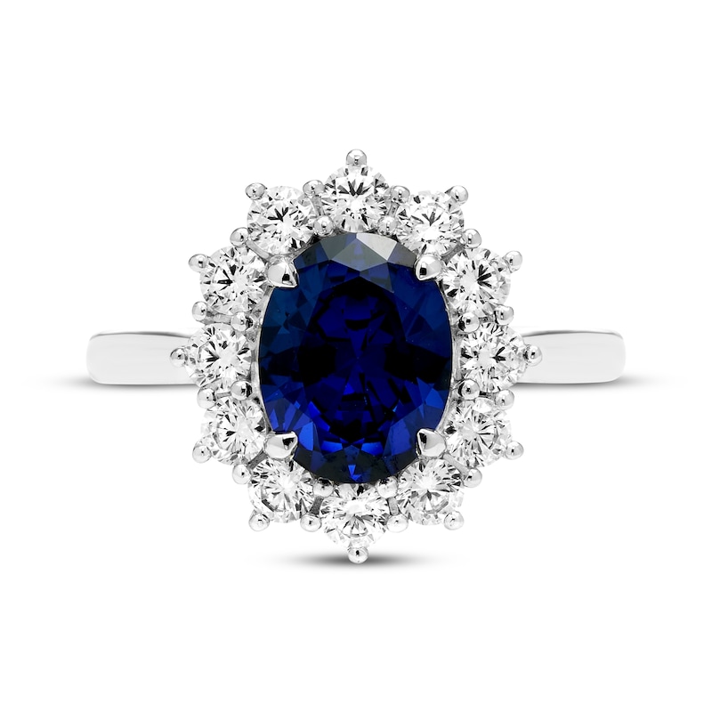 Main Image 3 of KAY Lab-Grown Diamonds Oval-Cut Blue Lab-Created Sapphire Halo Ring 3/4 ct tw 10K White Gold