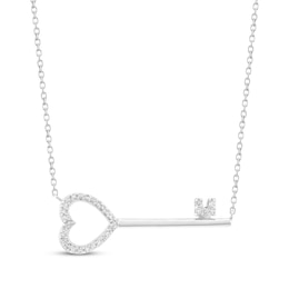 Diamond Sideways Heart-Shaped Key Necklace 1/10 ct tw Sterling Silver 18"