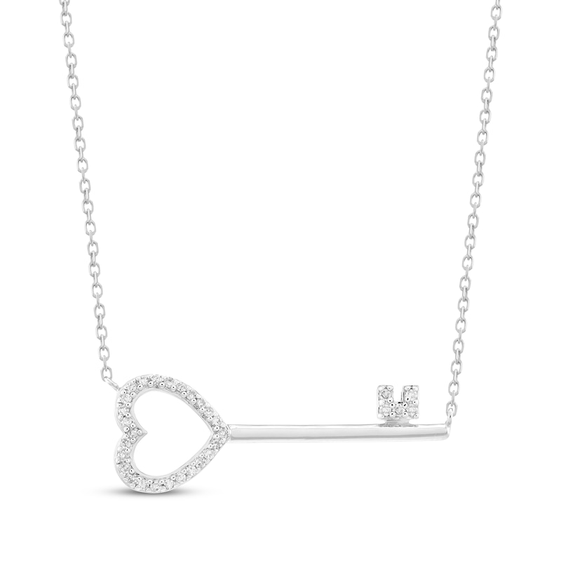 Main Image 1 of Diamond Sideways Heart-Shaped Key Necklace 1/10 ct tw Sterling Silver 18"