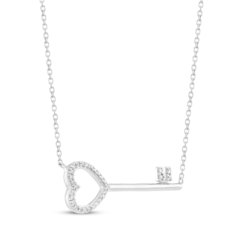 Main Image 2 of Diamond Sideways Heart-Shaped Key Necklace 1/10 ct tw Sterling Silver 18"