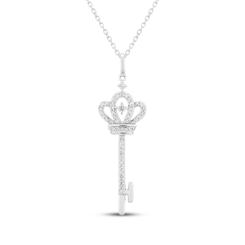 Main Image 1 of Diamond Crown-Topped Key Necklace 1/5 ct tw Sterling Silver 18"