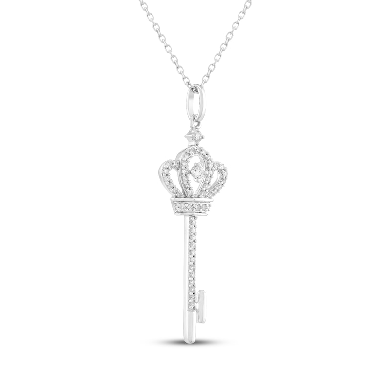 Main Image 2 of Diamond Crown-Topped Key Necklace 1/5 ct tw Sterling Silver 18"