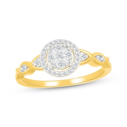 Baguette & Round-Cut Multi-Diamond Promise Ring 1/5 ct tw 10K Yellow Gold