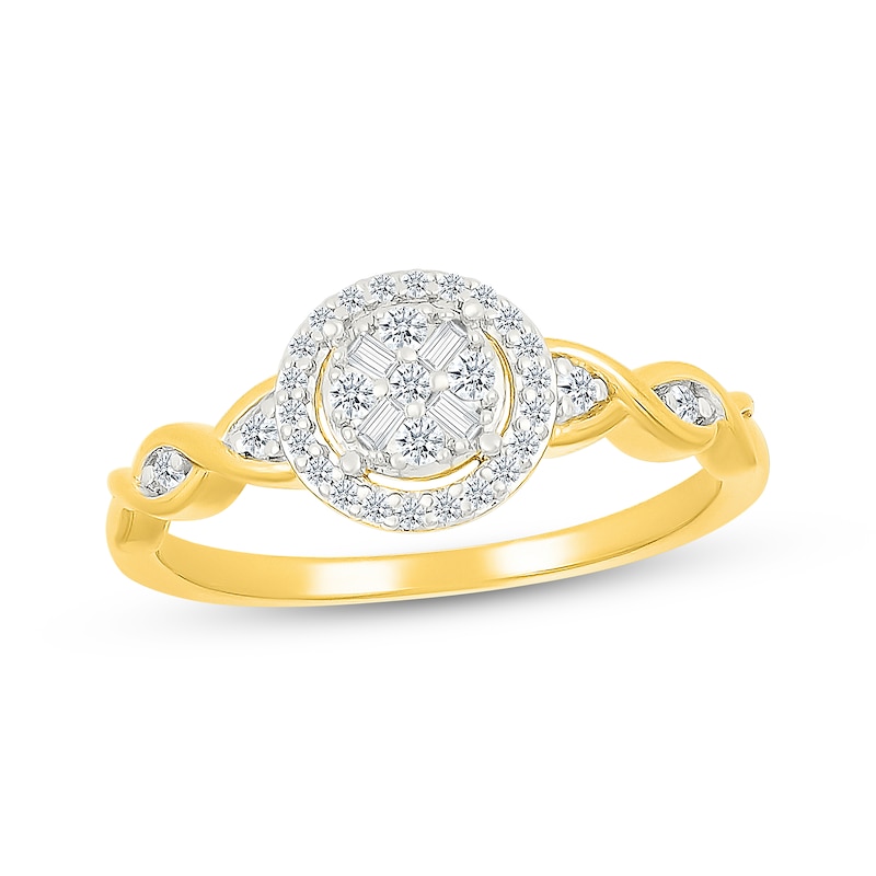 Main Image 1 of Baguette & Round-Cut Multi-Diamond Promise Ring 1/5 ct tw 10K Yellow Gold
