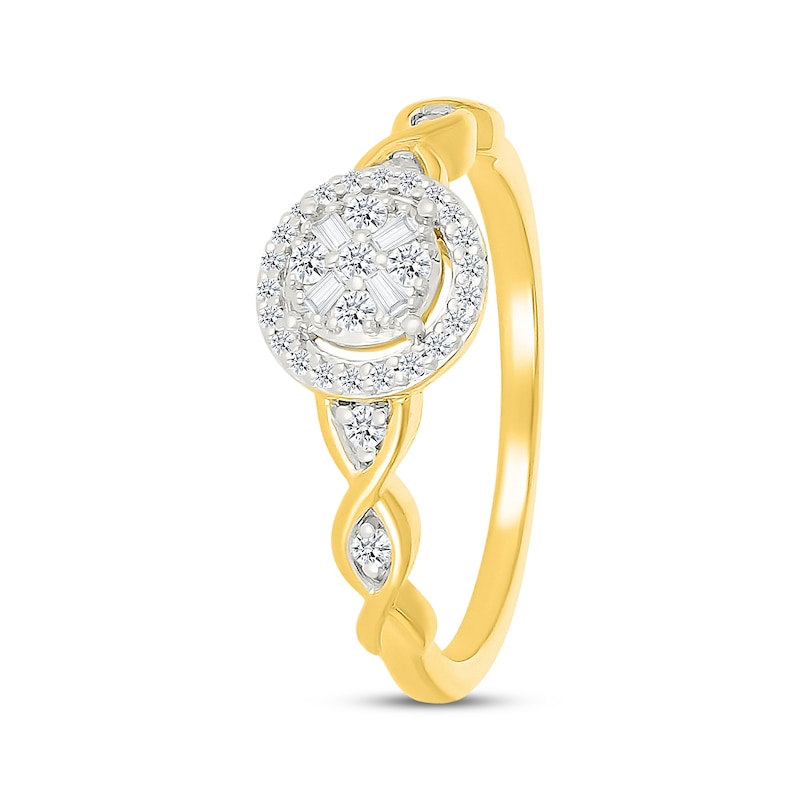 Main Image 2 of Baguette & Round-Cut Multi-Diamond Promise Ring 1/5 ct tw 10K Yellow Gold