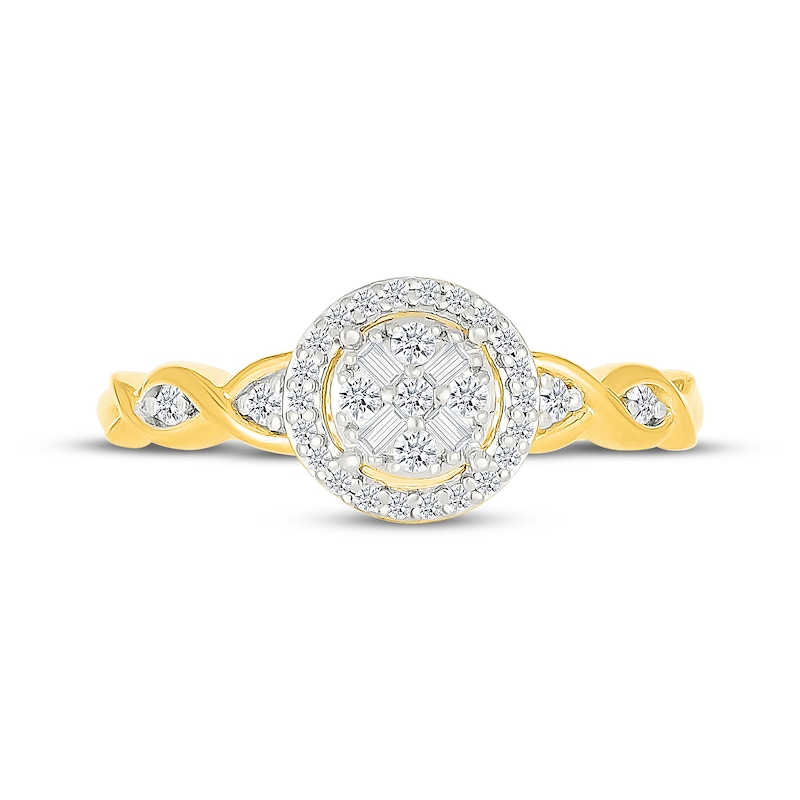 Main Image 4 of Baguette & Round-Cut Multi-Diamond Promise Ring 1/5 ct tw 10K Yellow Gold