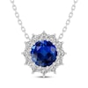 Thumbnail Image 1 of Blue & White Lab-Created Sapphire Halo Necklace Sterling Silver 18"