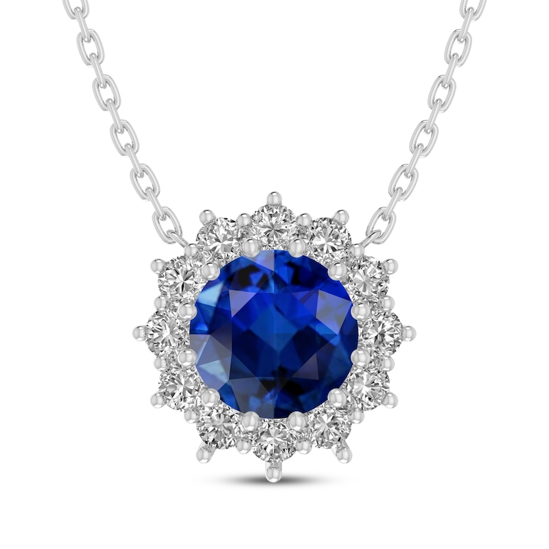 Main Image 1 of Blue & White Lab-Created Sapphire Halo Necklace Sterling Silver 18"
