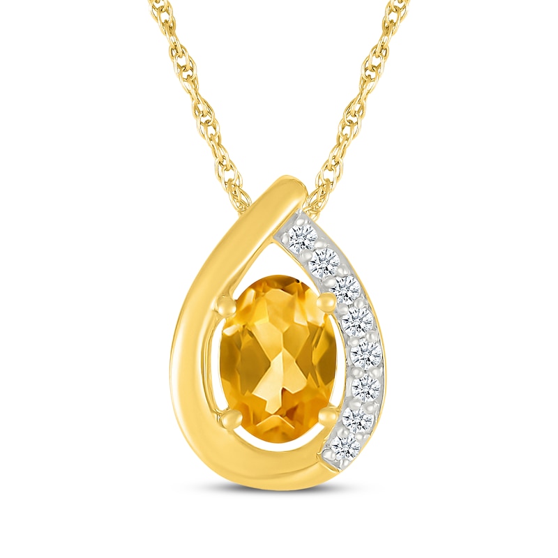 Main Image 1 of Oval-Cut Citrine & White Lab-Created Sapphire Teardrop Frame Necklace 24K Yellow Gold Vermeil Sterling Silver 18"