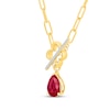 Thumbnail Image 2 of Pear-Shaped Lab-Created Ruby & White Lab-Created Sapphire Clover Toggle Paperclip Necklace 24K Yellow Gold Vermeil Sterling Silver 18"